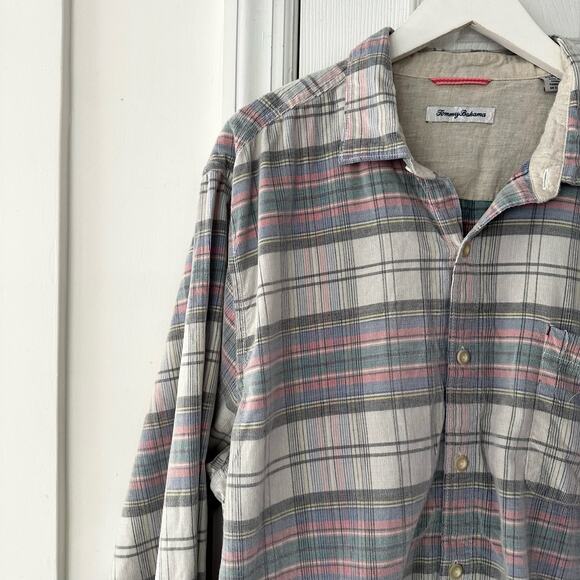 Tommy Bahama Men Becket Bay Blue Grey Continental Plaid Cord Button Up Shirt XL - Picture 16 of 16